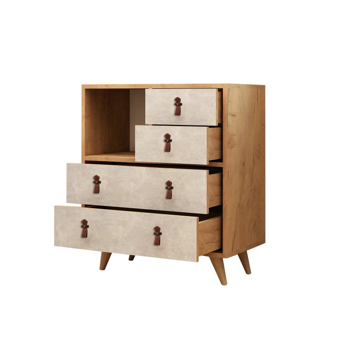 Hanah Home Witlof Cómoda Roble y Blanco con 4 Cajones Hanah Home Witlof Cómoda Roble y Blanco con 4 Cajones